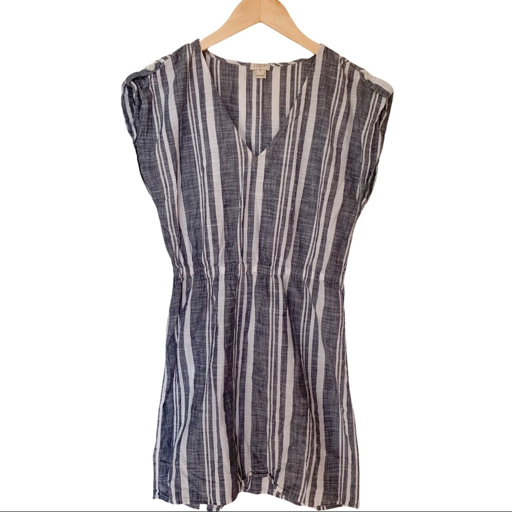 J Crew Factory Cotton V Neck Striped Dress
